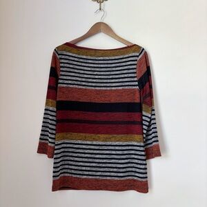 Lundstrom Striped Knit Top Small 3/4 Sleeve Multi Fall Colors